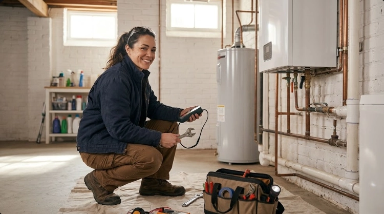 Licensed plumber testing black iron gas piping with electronic combustible gas detector in Bronxdale Bronx