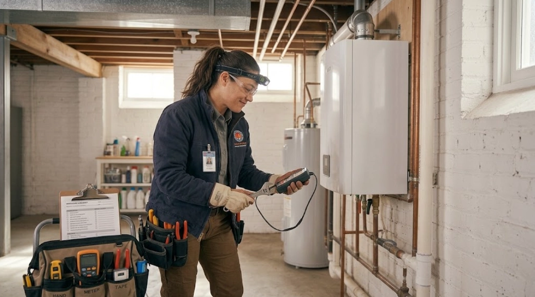 Technician conducting comprehensive gas boiler repair in Bronxdale Bronx